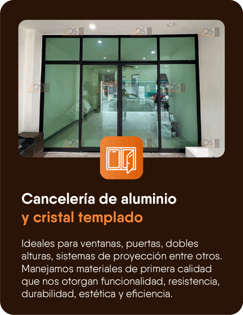 Cancelería de aluminio y cristal templado